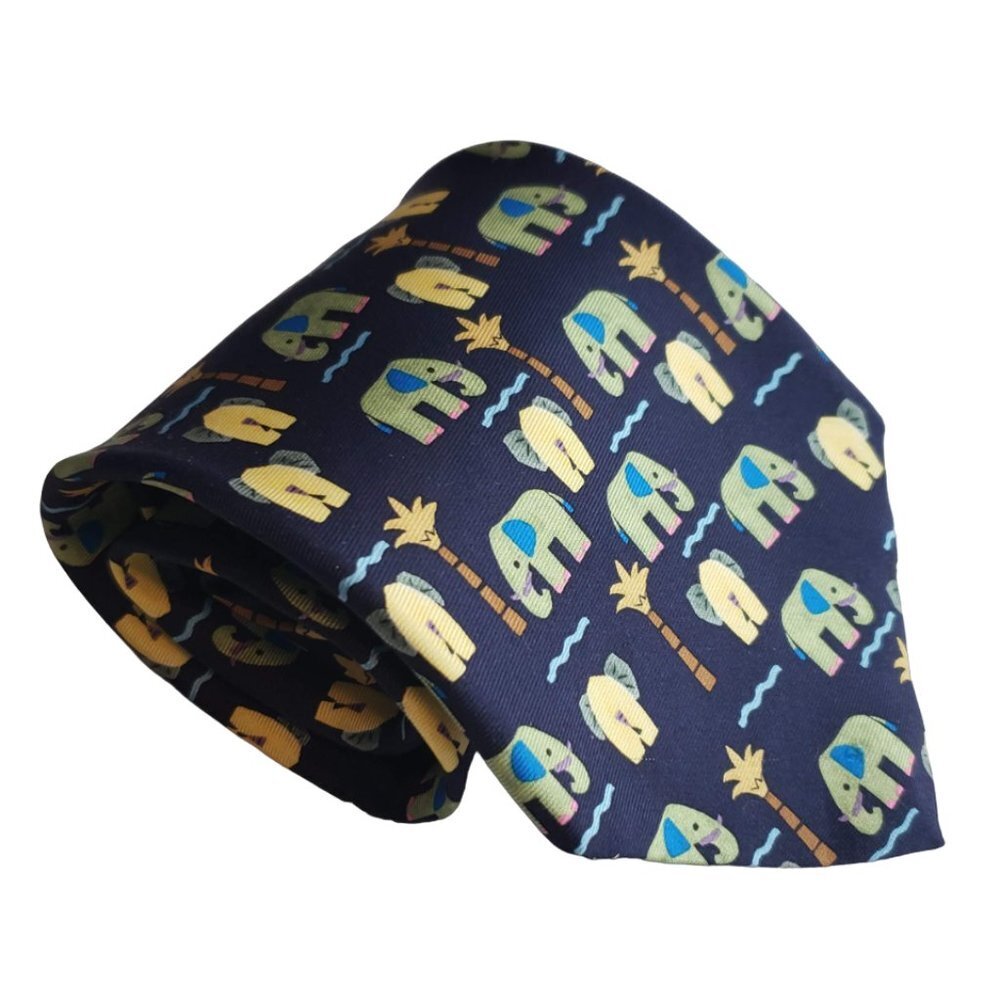 VINTAGE 100% Silk USA Elephant Nature Necktie Men's 59" Novelty Pattern Fun Gift
